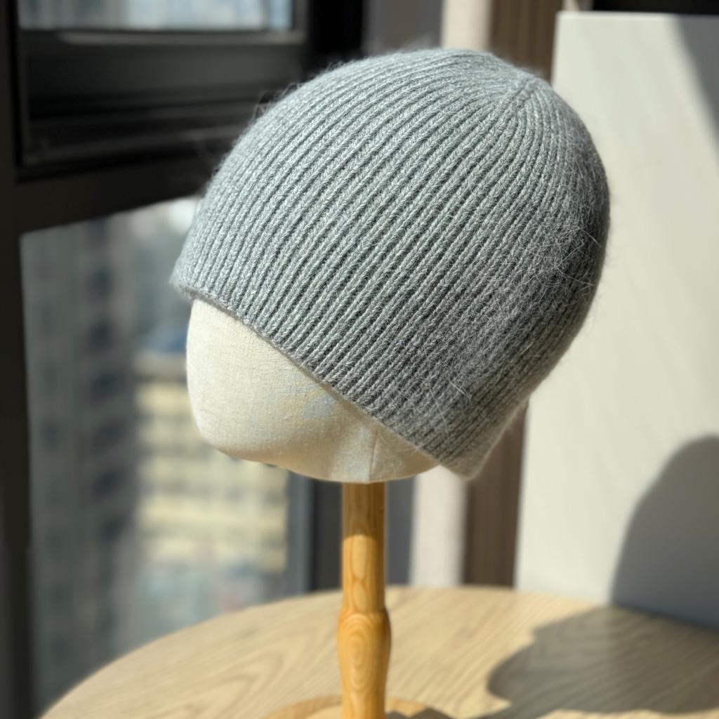 New Rabbit Woolen Hat for Men and Women Autumn and Winter Knitted Plush Striped Solid Color Dome Versatile Warm Hat for Couples