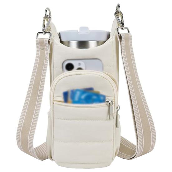 Prošívaná crossbody taška na láhev s vodou s kapsami Dámská taška na konvici Měkká polstrovaná taška přes rameno pro venkovní kempování, sport, cestování