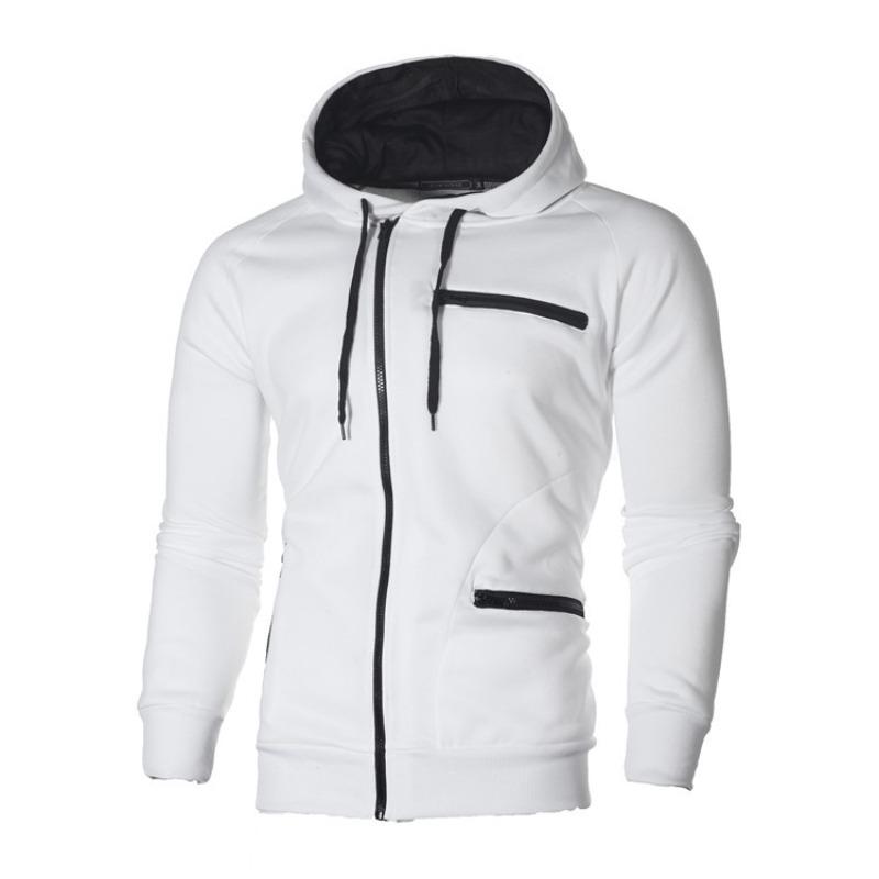 New Men's Solid Color Sports Casual Jacquard Sweatshirt Fleece Cardigan Hooded Jacket