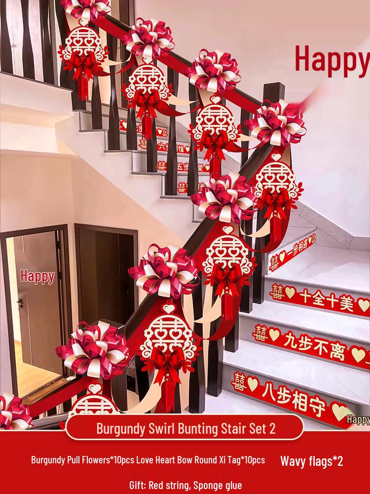 Wedding Stair Decoration Kit: Creative Escalator Flowers & Ribbons for Handrail Arrangement