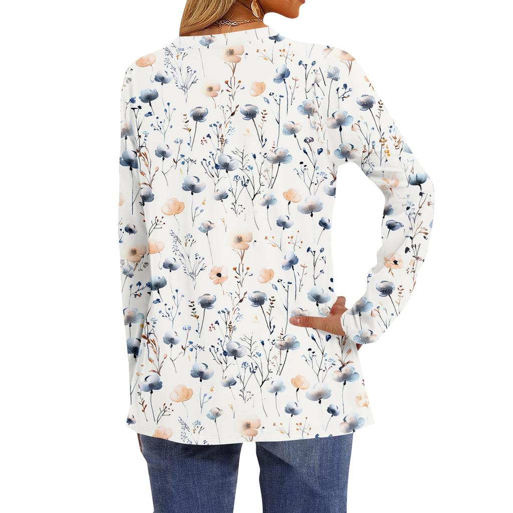 Women's 3/4 Sleeve Square Neck Floral Shirt Casual Loose Tunic Top