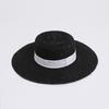 Premium French Retro Black Flat Top Big Brim Straw Hat Women's Sunscreen Vacation Fashion British Shade Beach Hat