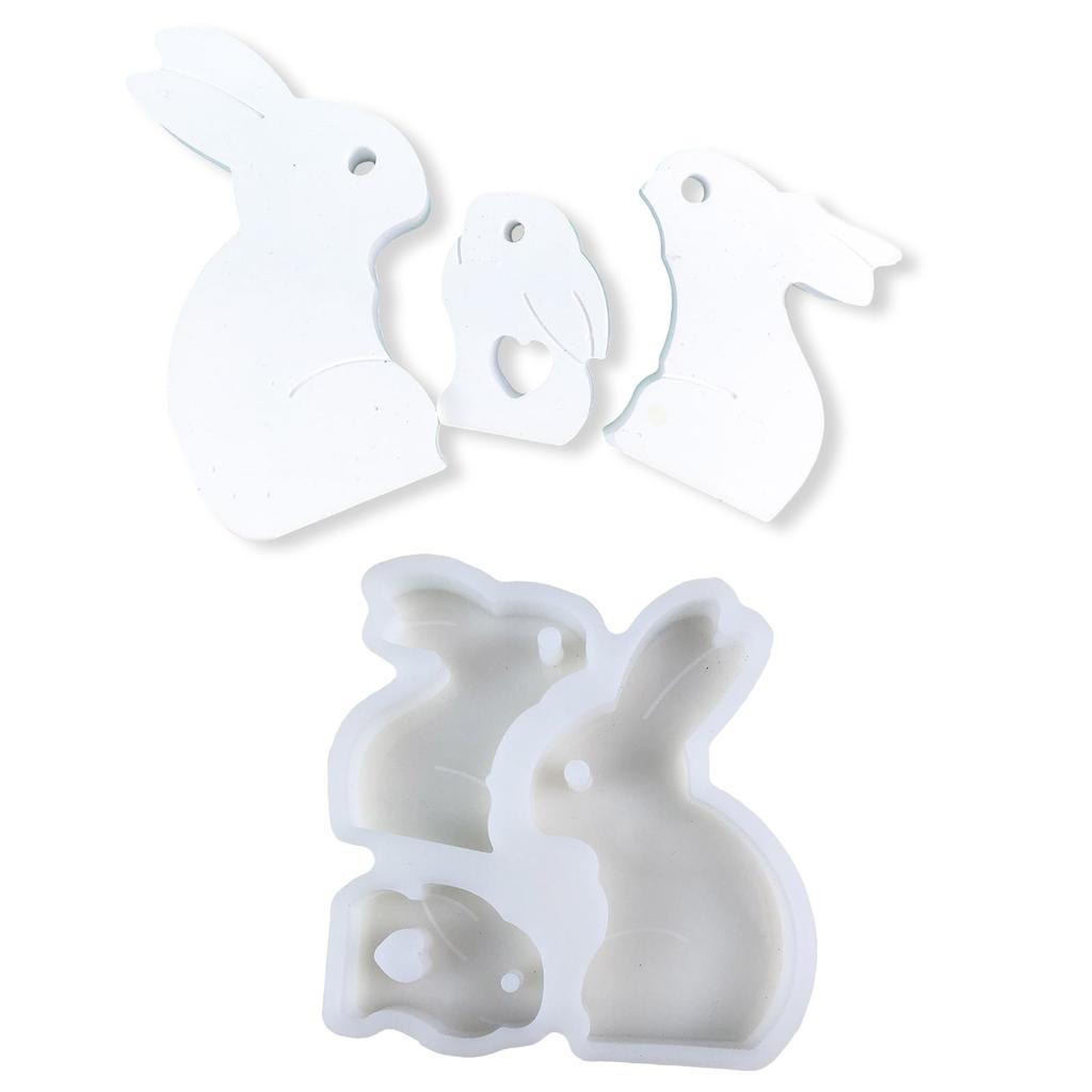 Desk Ornament Mould Flexible Silicone Mold for 3 Rabbit Family Figurine Decoration Gypsum Mold Jewelry Making Supplies