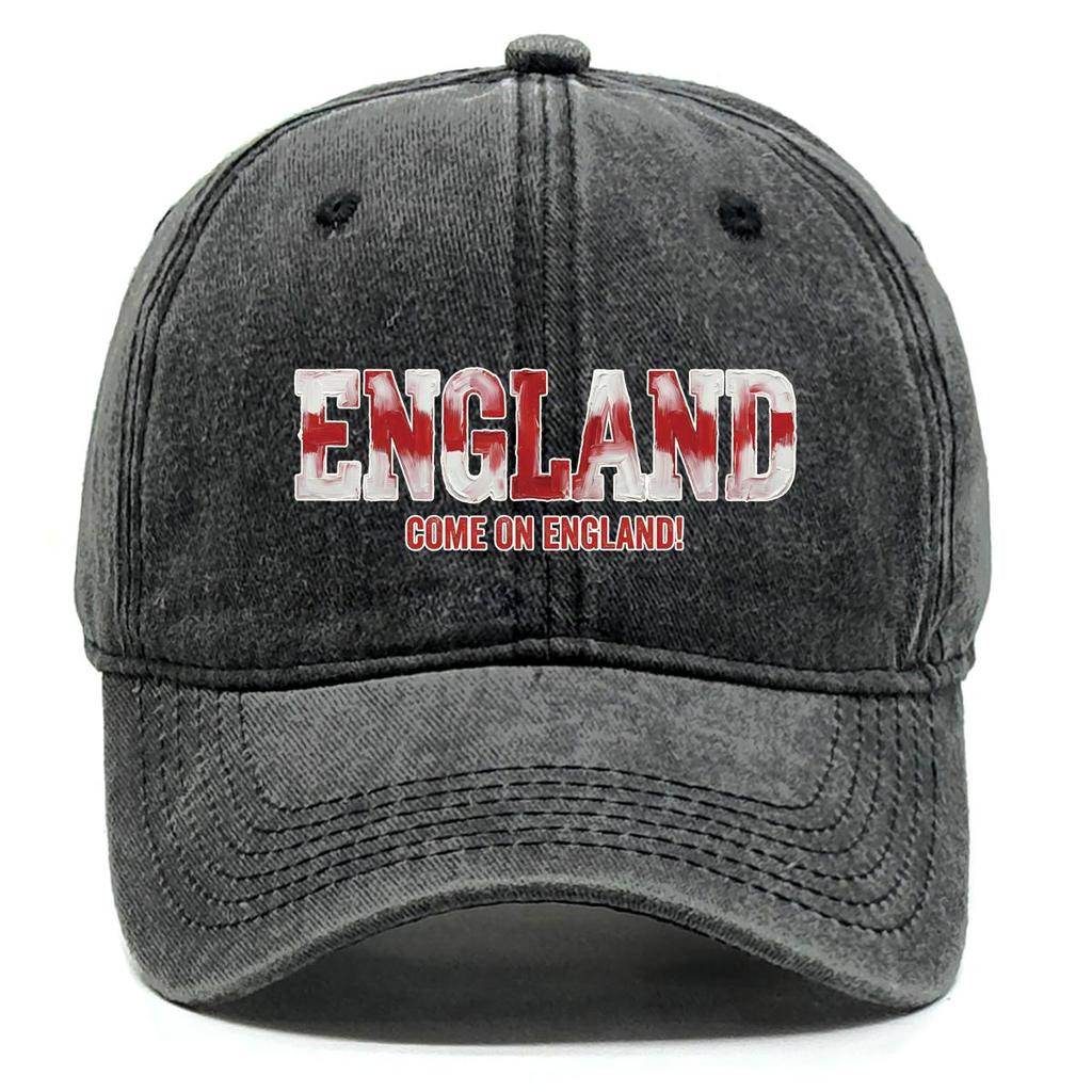 """ENGLAND""" """AUF GEHT'S ENGLAND""" Flaggenbedruckte Baseballkappe, Verstellbarer Sonnenhut, Retro, Unelastisch, Einfarbige, Gebogene Kante, Sportkappe