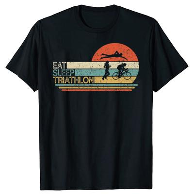 Funny Retro Vintage Eat Sleep Triathlon Graphic T-shirts Men Women's Fashion Casual Tshirt 100% Cotton Loose Oversized T Shirt