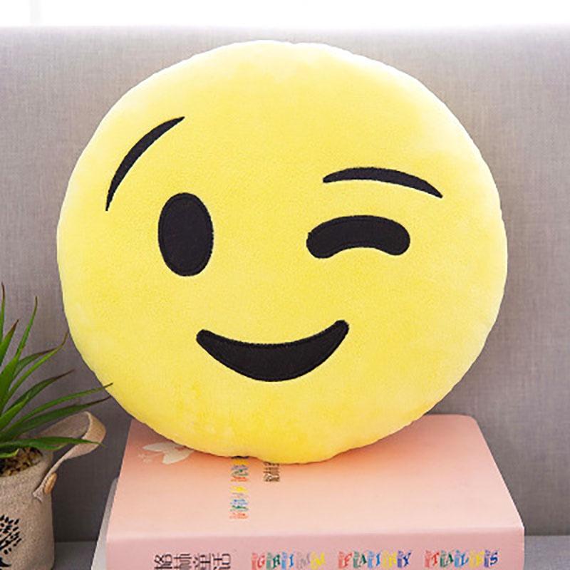 Charming 13" Yellow Round Emoji Pillow With Cute Fun Design And Soft Plush Material