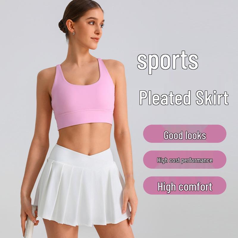 Solid Color High Waist Tummy Control Yoga Skirt - Women's Two-Piece Anti-Exposure Tennis Fitness Shorts