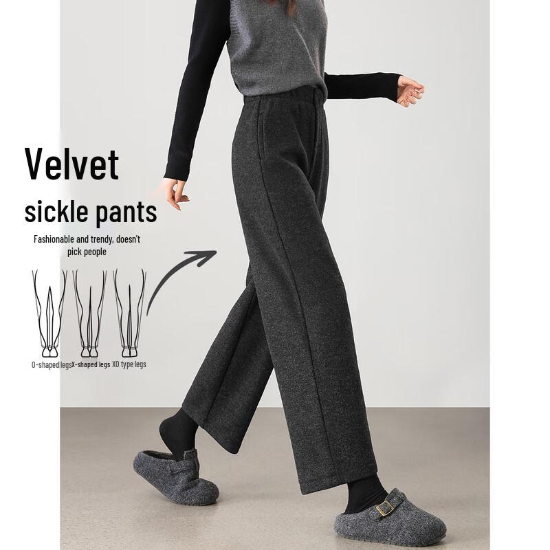 TERRE BLEUE Women's Fleece-Lined Straight Wide-Leg Wool Blend Pants