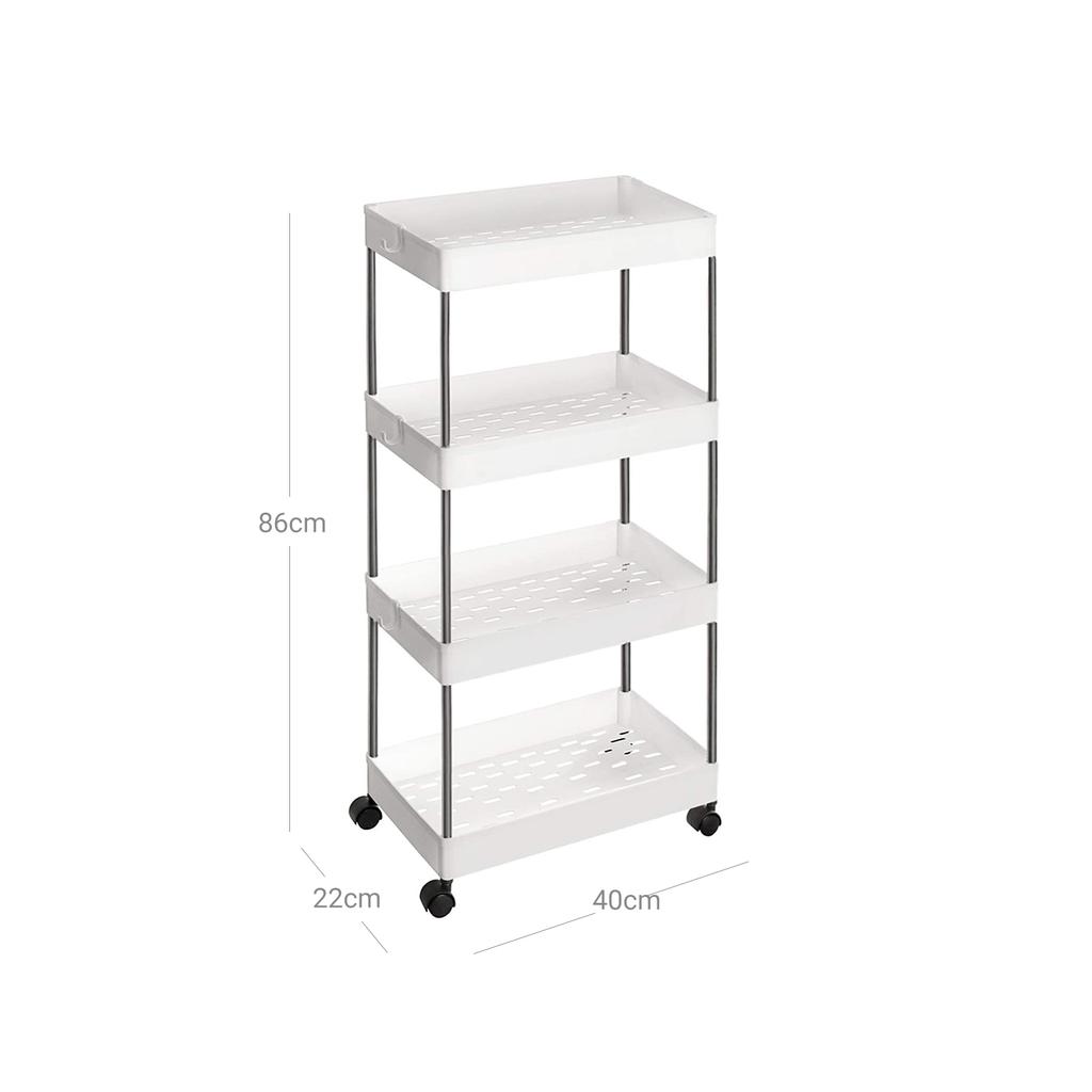 SONGMICS 4-Tier Storage Trolley, Rolling Cart with Wheels, Space-Saving Kitchen Trolley in Office Bathroom, 40 x 22 x 86 cm, White