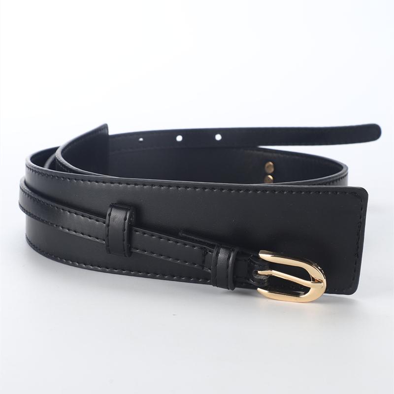 One-piece women's black dual-use wide belt new style with dress coat detachable belt
