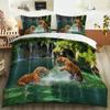 Tiger Lion Leopard Duvet Cover Set Animal Theme 3D Bedding Set King Queen Size For Kids Boy Girl Teens Polyester Comforter Cover