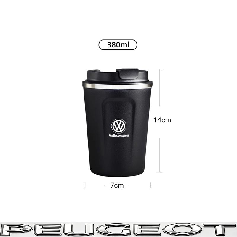 hijk1 Car Cafe Coffee Mug 380ML Stainless Steel Thermos Mug For VW Golf Tiguan T-Roc Polo Passat ID.4 T-Cross ID.3 Taigo ID.7 Atlas