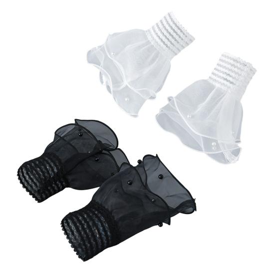Yousheng 1 Pereche Manșete de Mână Femei Dantelă Transparentă Elastică Decor Perle Faux Volan Anti-alunecare Decorațiune de Mână Volan Culoare Solidă Manșete Faux Prințesă