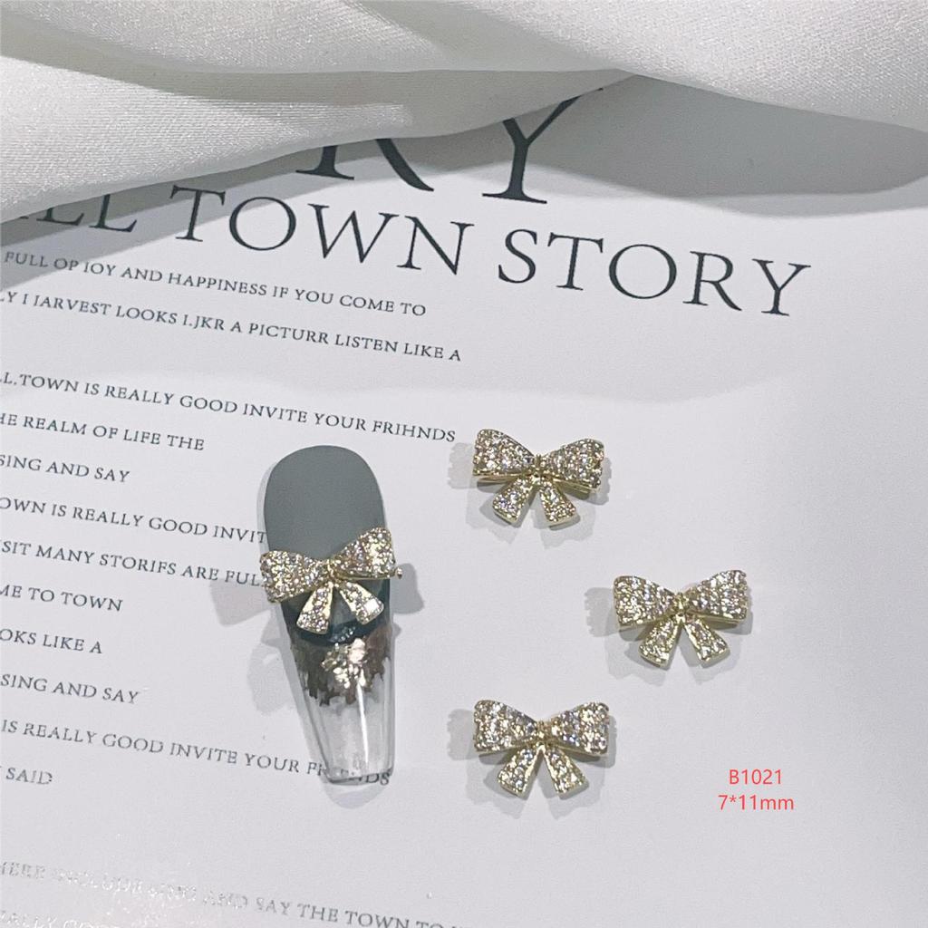 LZ Gold-Plated Bow Nail Patch: DIY Zircon Light Luxury Nail Jewelry