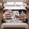 Horse Theme Soft Blanket Personalized Custom Name Text Print Warm Blanket Home Sofa Bedroom Decor