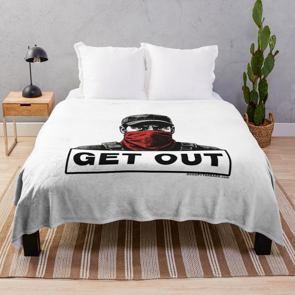 GET OUT Protest Image – Stencil Street Art Design with Red Bandana Mask Throw Blanket