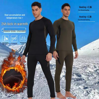 Men's Plus Velvet Thermal Underwear Set: Breathable, Sweat-Wicking, Quick-Drying Base Layer for Cycling, Skiing, Mountaineering.
