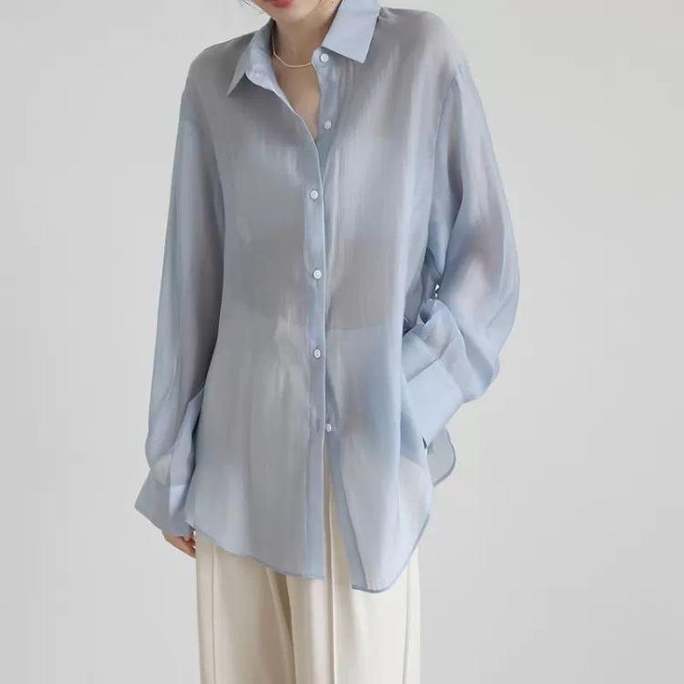 Women Loose Thin Section Tencel Sunscreen Shirt Summer See Through Hitching Outerwear Air Conditioning Cardigan Shaw