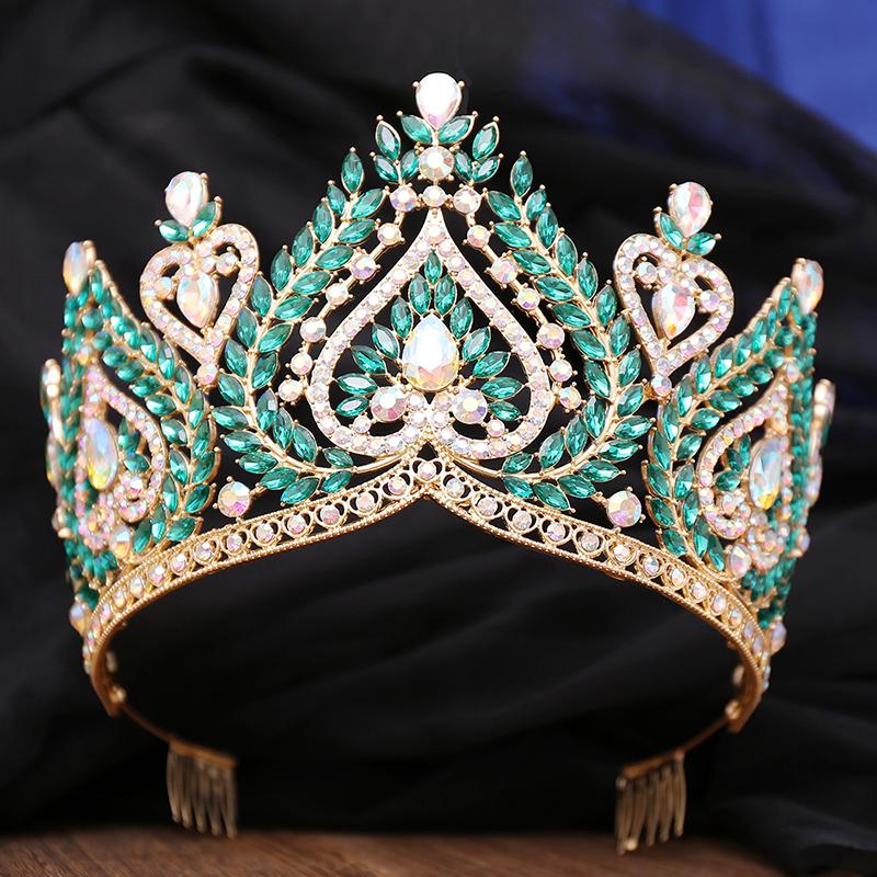 Royal Queen Crystal Diadem Bridal Crown Pageant Miss Tiaras Combs Headdress Bride Wedding Dress Hair Jewelry Accessories
