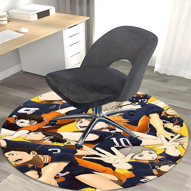1pc Haikyuu Karasuno High Volleyball Team Round Carpet - Anime Design, Office Chair Mat, Non-Slip Rug, Suitable for Home Decor, Living Room