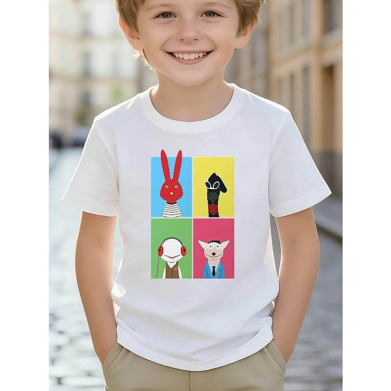 European sizes Cute Children s Printed T-Shirt, Boys Toddler T-Shirt, Boys T-Shirt, Boys Mid-Size T-Shirt, Boys Top, Fashionable Trendy 110 белый