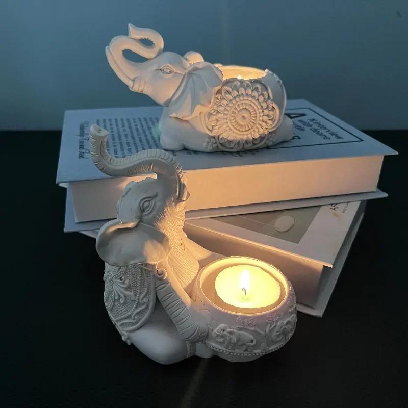 Portacandele a forma di animale, scultura con proboscide di elefante, portacandele a forma di tealight, piccoli portacandele decorativi, buoni regali portafortuna