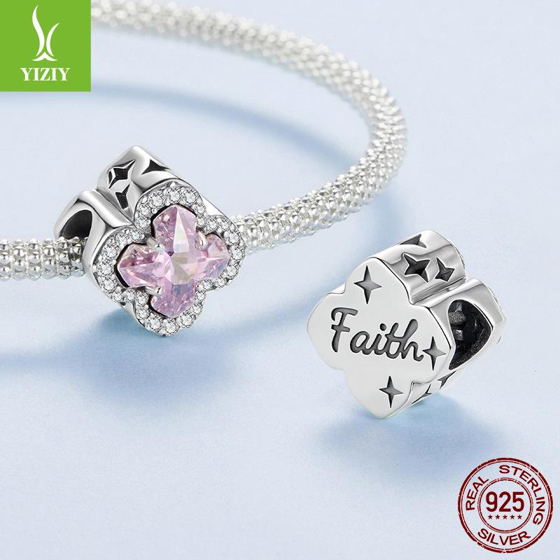 Pink Cross S925 Sterling Silver Beaded Jewelry Accessories, Romantic Sweet Guardian Diy Beads