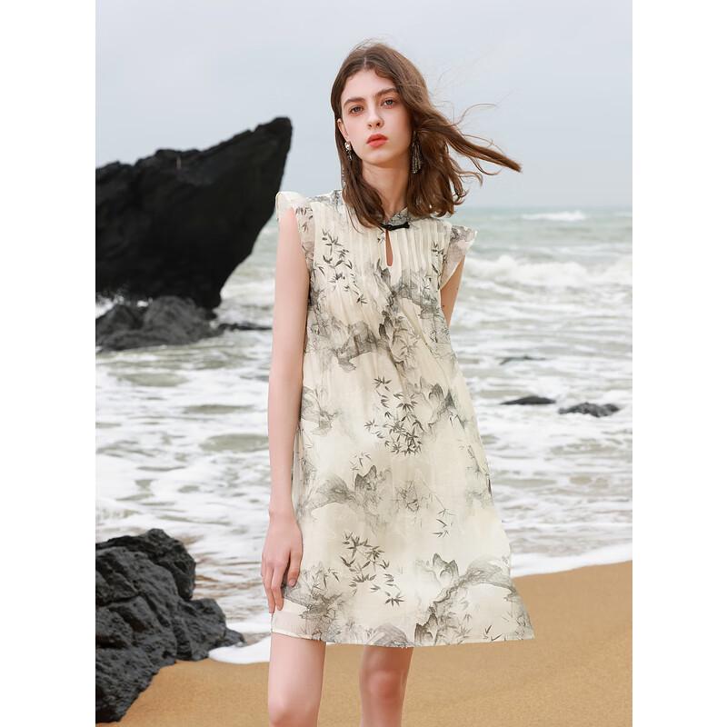 

Sancai 2025 Summer New Chinese Style Printed A-Line Dress XL 170/92A
