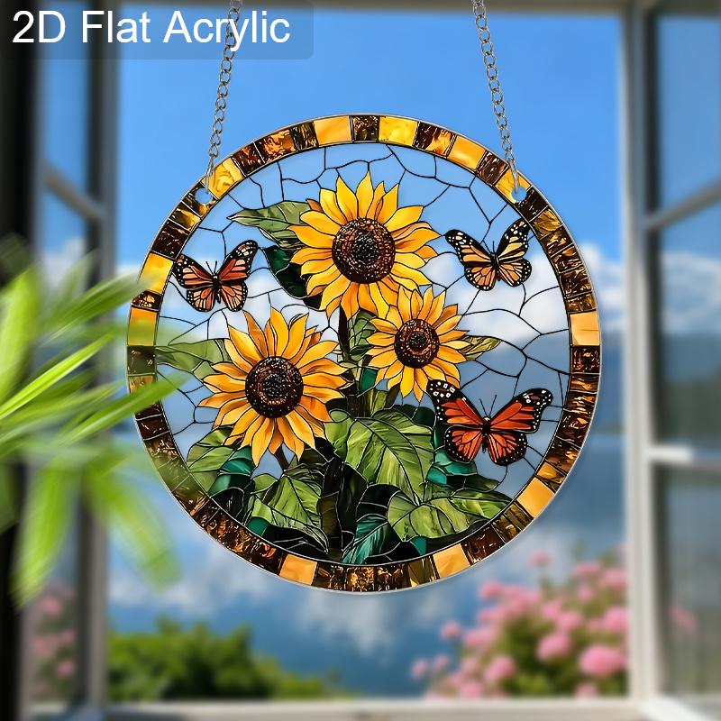 Acrylic Sunflower and Monarch Butterfly Suncatcher Stained Glass Effect Window Hanging Ornament Flower Lover Gifts