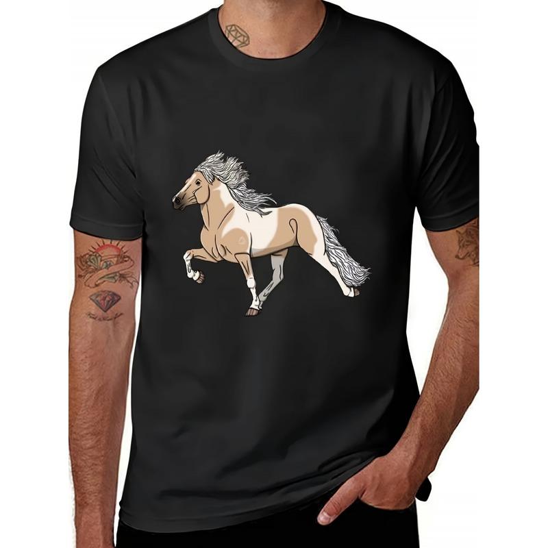 Men'S 200Gsm Heavyweight T-Shirt Featuring an Icelandic Mare And Galloping Horse - Black And White Viking-Inspired Norse Design, Casual Tee for All