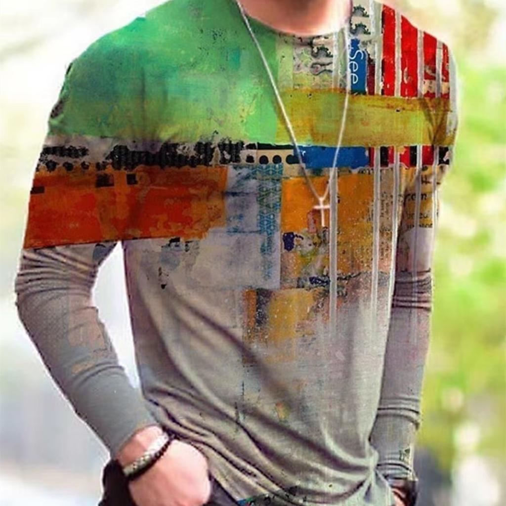 3D Homens Manga Longa Mapa do Mundo Lazer Esportes Fitness Retro Clássico Manga Longa Esportes ao Ar Livre T-Shirt Oversized Quente Manga Longa