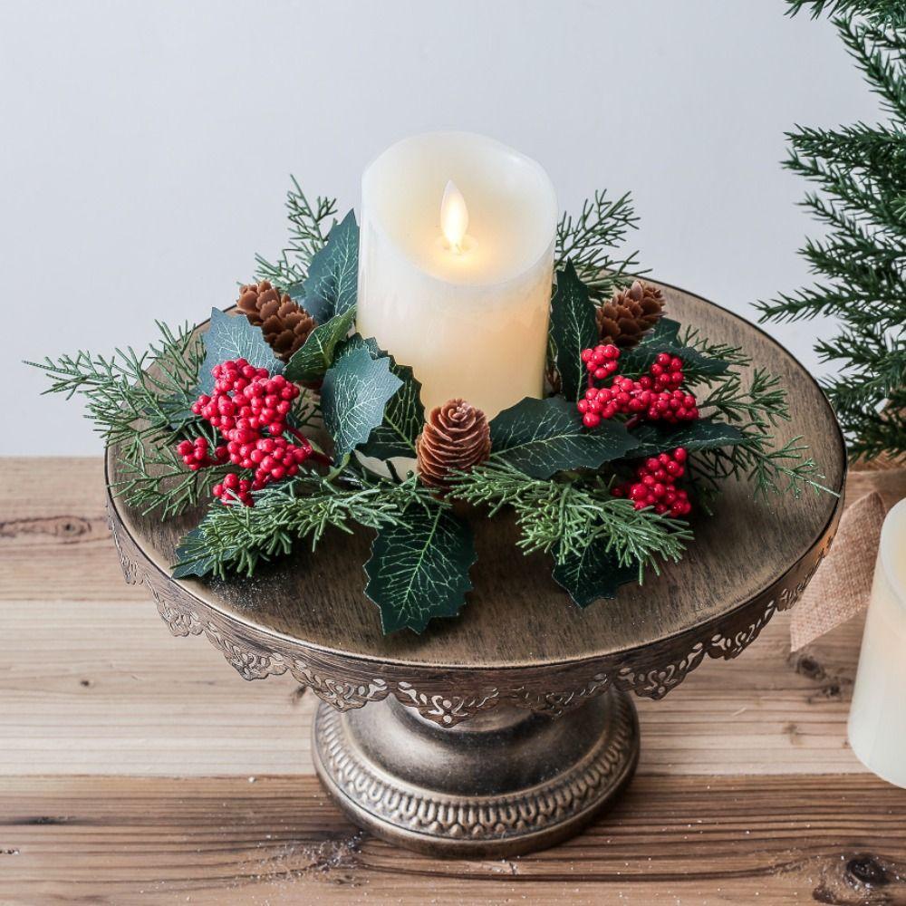 Pine Candle Holder Wreath 28cm Pinecone Wreath Candlestick Wreath  Festival Celebration