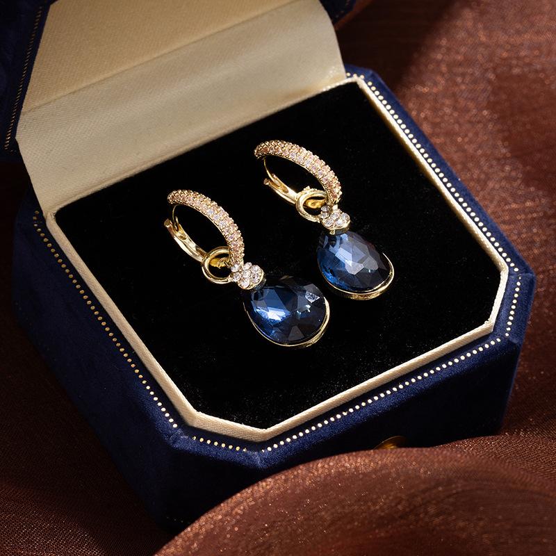 Blue Water Drop Crystal Earrings, Suitable For Summer Earrings, Trendy Temperament Design Earrings
