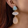 Retro Geometric Resin Patchwork Water Drop Dangle Earrings