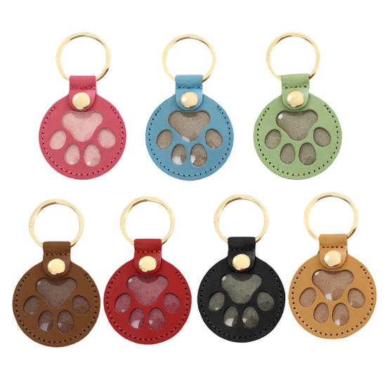 Paw Shaped Keychain Faux Leather Dog Hair Storage Keychain Transparent Pet Hair Souvenir Refillable Keyring Memorial Gift