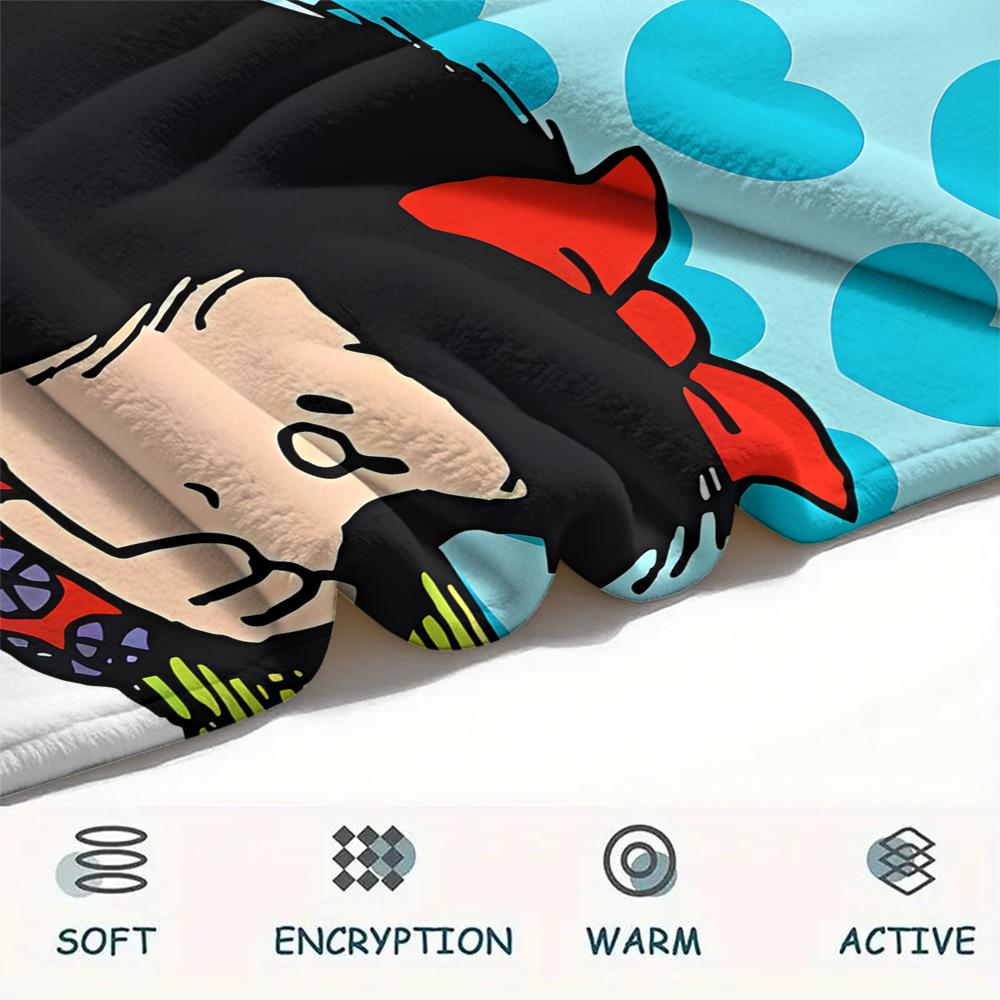 1Pc Mafalda Print Flannel Blanket, High quality Comfortable for All Seasons, Home Decor, Warmth and Comfort, Perfect for Gifts