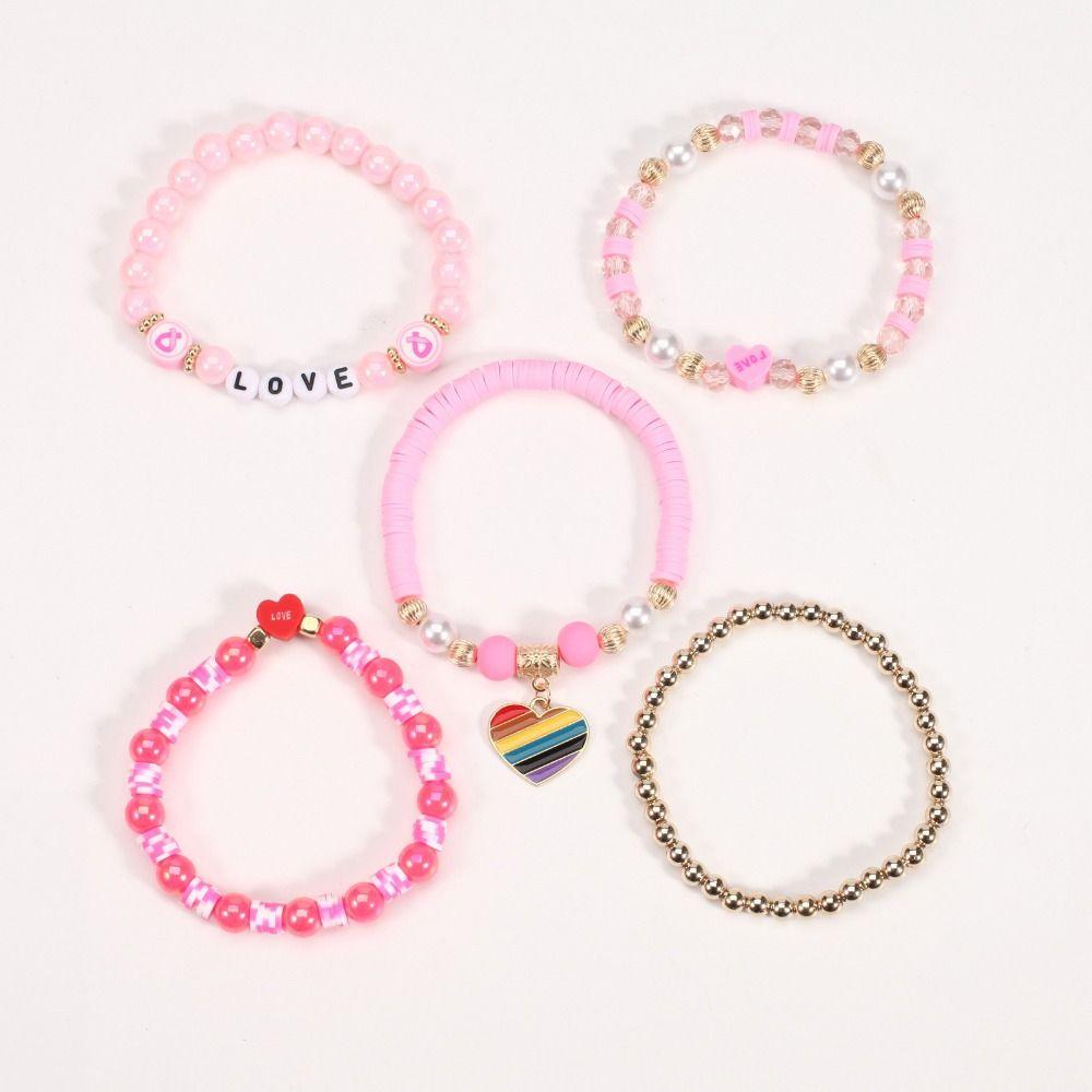5pcs/set DIY Romantic LOVE Pendant Acrylic Beads Colorful Stone Wristband Bracelet  Hand Decoration