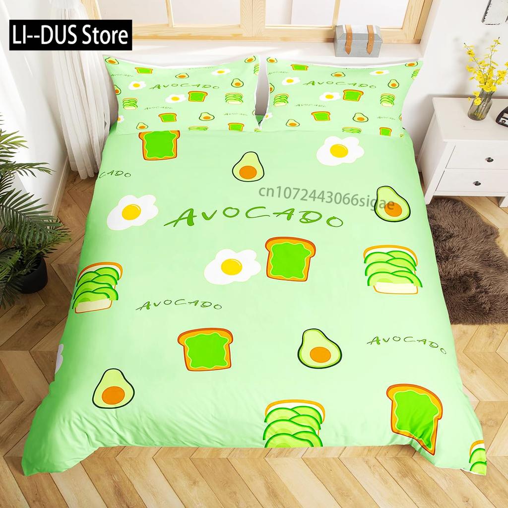 Avocado Duvet Cover for KidsCute Avocado Bedding Set Green Tropical Fruits Comforter Cover for Kids Boys Girls with Pillowcase