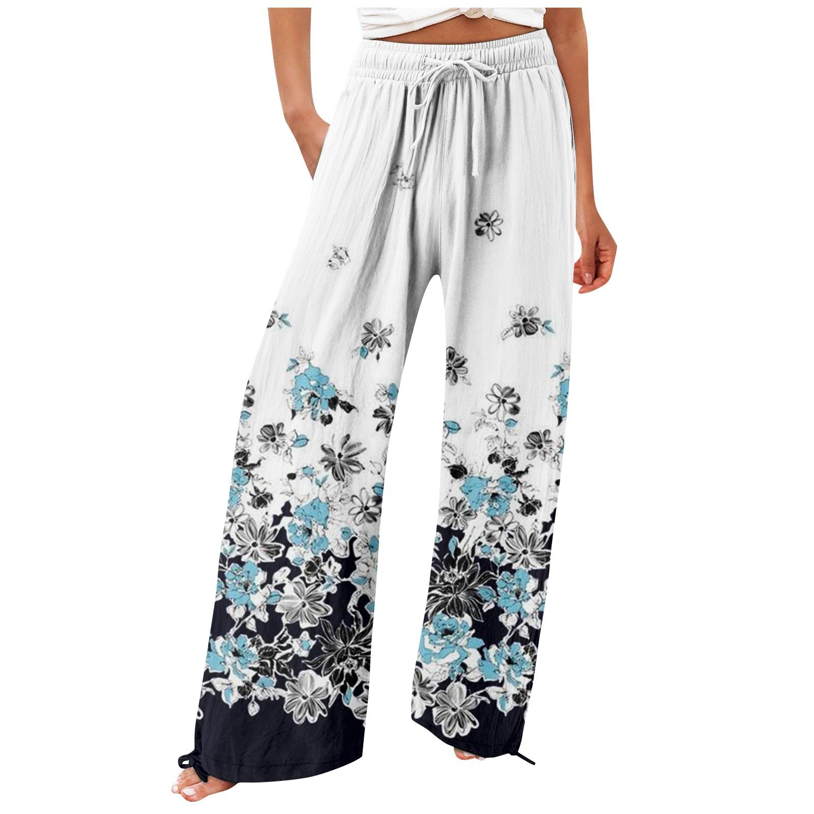 Pants For Women Flowy Summer High Waisted Wide Leg Print Pant Casual Pants S