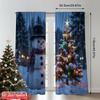 2pcs 2D Flat Printing Merry Christmas Party Curtains Winter Snowman Christmas Tree 100% Polyester Without Electricity Festive