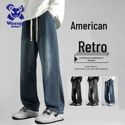 Wassup Sohot Men's American Straight-Leg Loose Casual Jeans