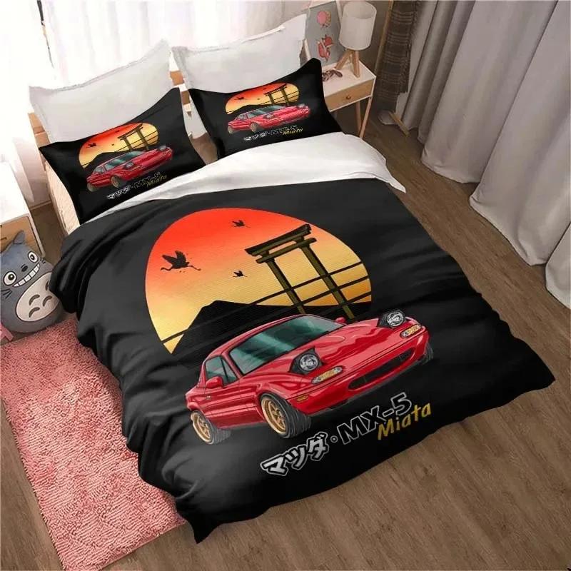 

3D Cartoon Miata MX-5 NA Racing Jdm Car Drift Bedding Set Double Twin King Duvet Cover Comforter Pillowcase Boys Girls Adults AU Double 180x210cm