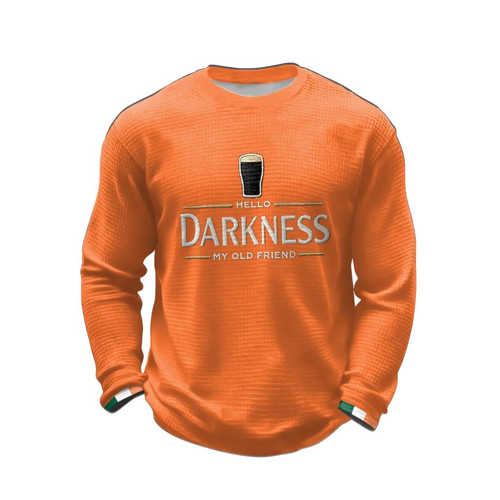 Men Crewneck Long Sleeve Text Front Pullover Casual Knit Top Lightweight Holiday Themed Sweatshirt