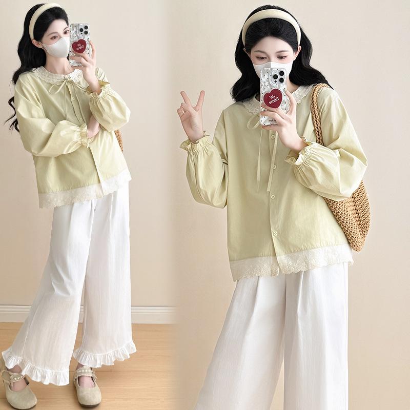 Spring 2026 Maternity Lace-Trim Top & Ruffle Pant Set M [45-57.5kg]