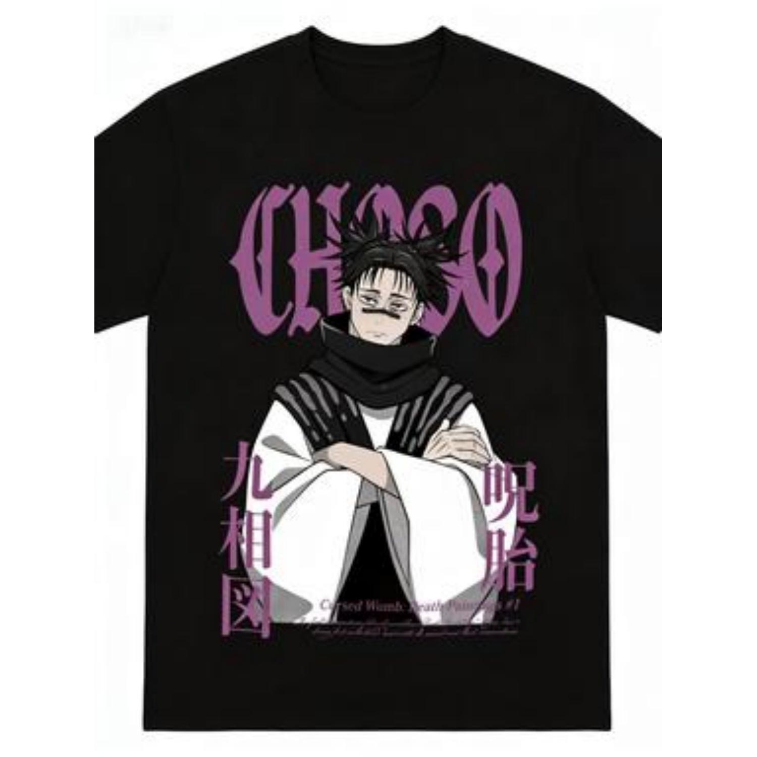 

2026 Summer 100New Purecotton Jujutsu Kaisen Anime Character Pattern Loose Leisure Short Sleeve Tshirt Round Comfortable Shirt XXXXXL чорний