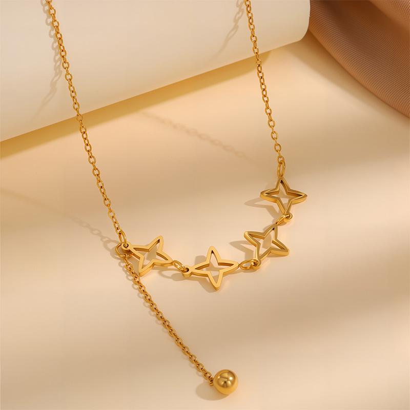 Titanium Steel Necklace Female Hollow Star Four-leaf Clover Fringed Necklace Fashionable Light Luxury Temperament Does Not Fade Collarbone Chain