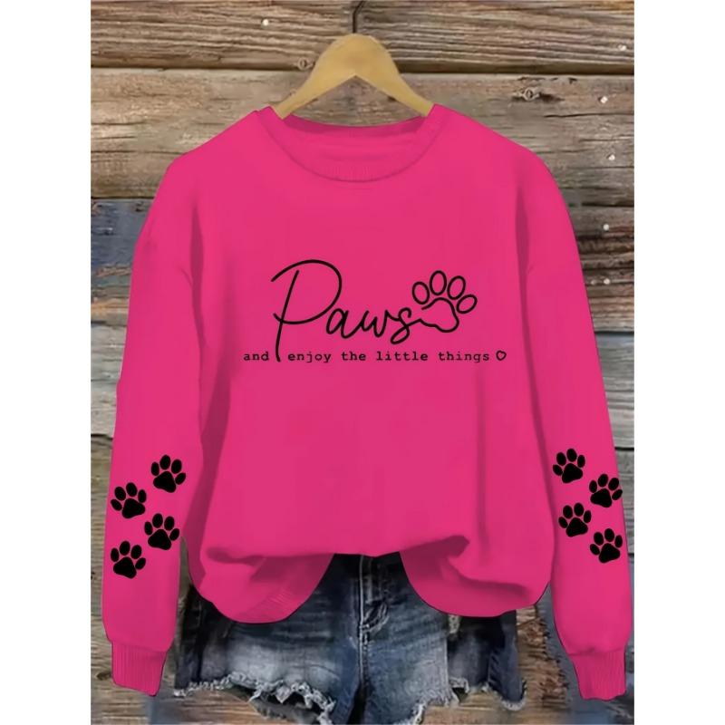 Women's comfortable paw print crew neck sweatshirt, casual long sleeve pullover