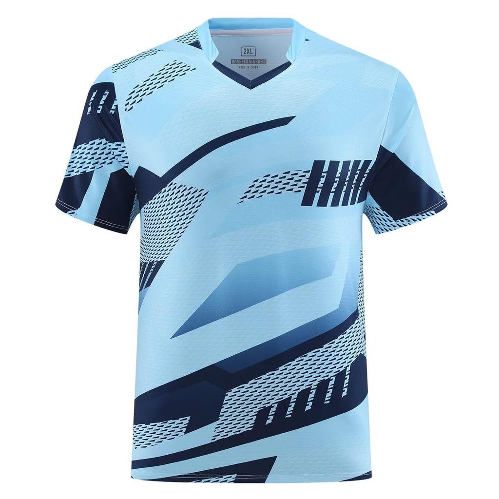 Anmurye Table Tennis Short Sleeve Sports Game Shirt with Abstract Geometric Badminton Strength Practice Stylish Summer Light Blue Size L Men's