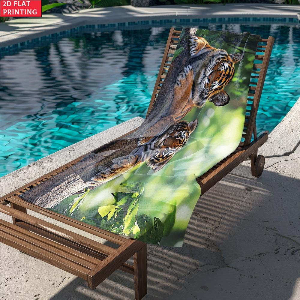2D Flach 1 Stück Tigerpaar Strandtuch - Weich, Ultra-Saugfähige Mikrofaser, Leicht, Perfekt für Strand, Partys, Reisen, Camping