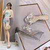 1098 Serie 8 cm Absatz Sandalen Kristall Transparent High Heels Strass Keil Flache Damenschuhe LFD